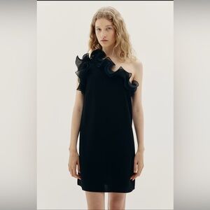 H&M Black Ruffle One-Shoulder Party Cocktail Little Black Dress Medium BNWT